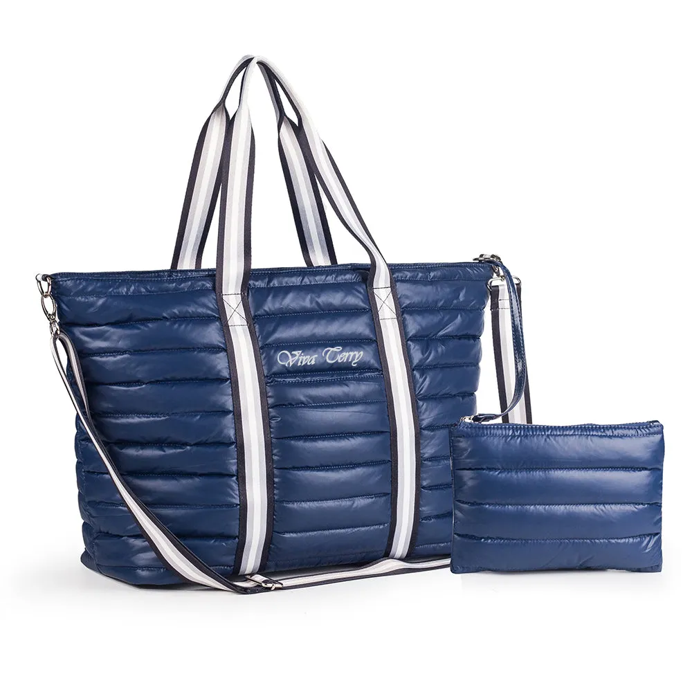 Viva Terry Women's quilted Weekender tote Bag with Pouch (Navy)