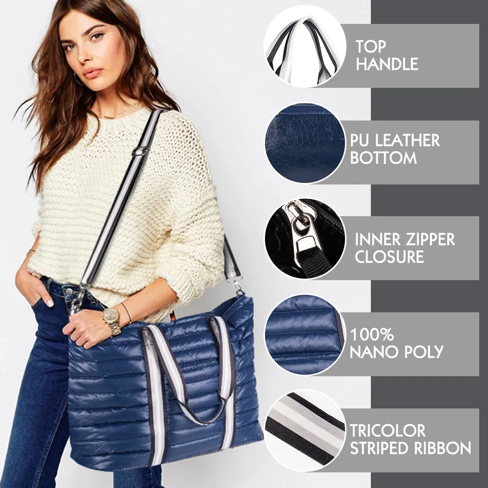 Viva Terry Women's quilted Weekender tote Bag with Pouch (Navy)