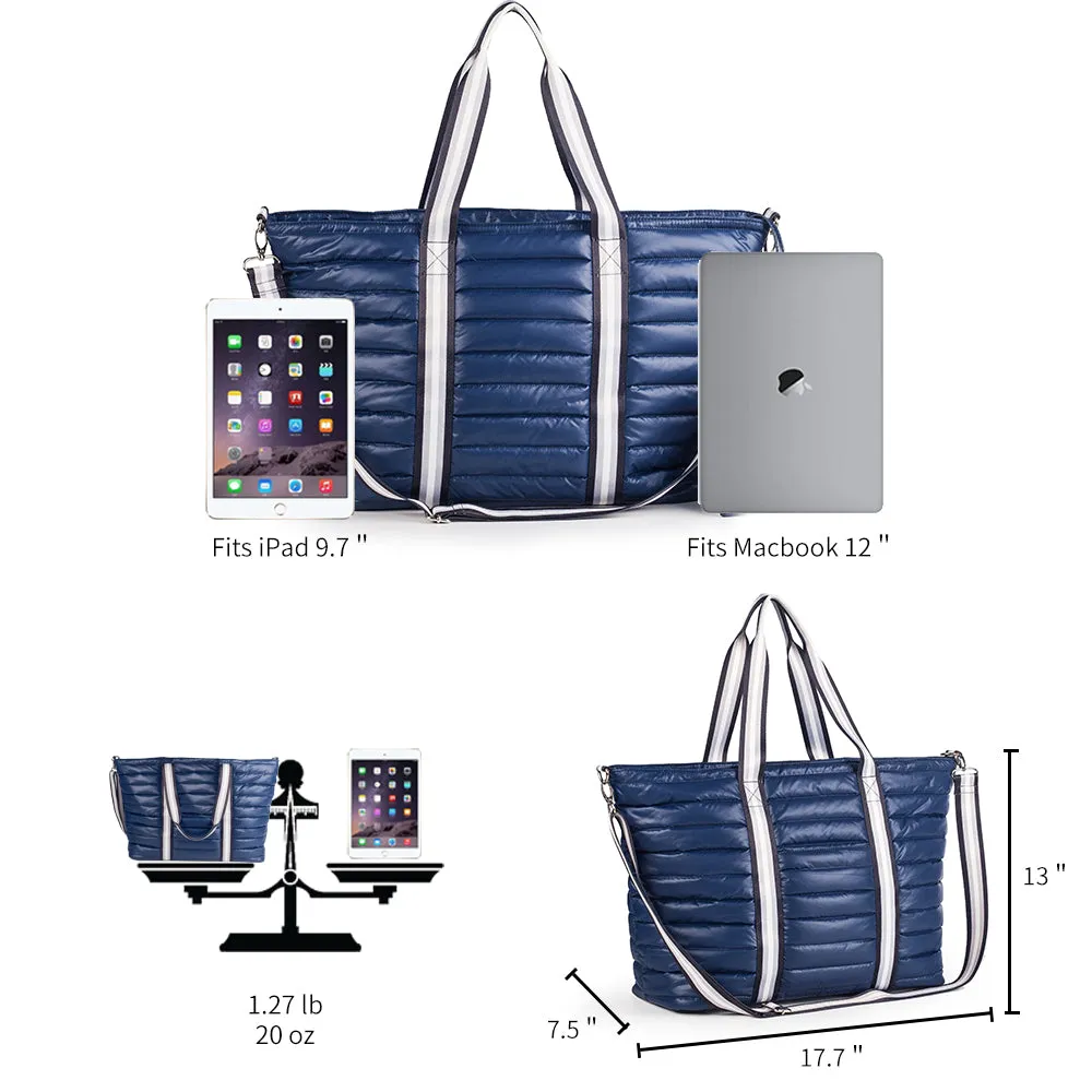 Viva Terry Women's quilted Weekender tote Bag with Pouch (Navy)