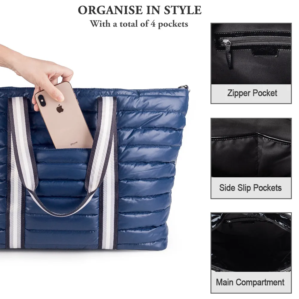 Viva Terry Women's quilted Weekender tote Bag with Pouch (Navy)